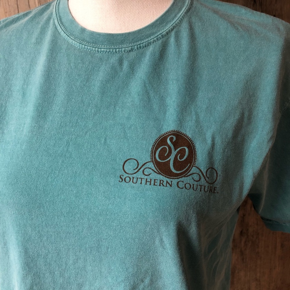 Southern couture teal blue shirt sleeve shirt - Picture 4 of 8